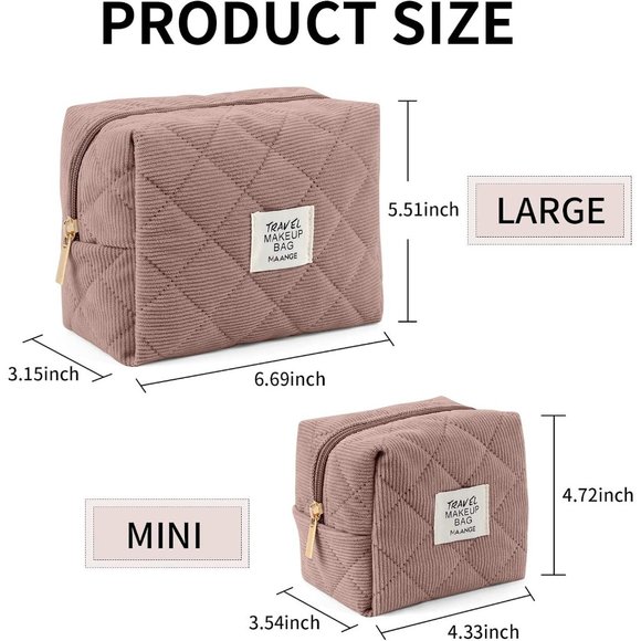 MAANGE Women Cosmetic Purse Corduroy Makeup Pouch Cute Makeup Bag Coffee 2Pcs - Picture 2 of 6